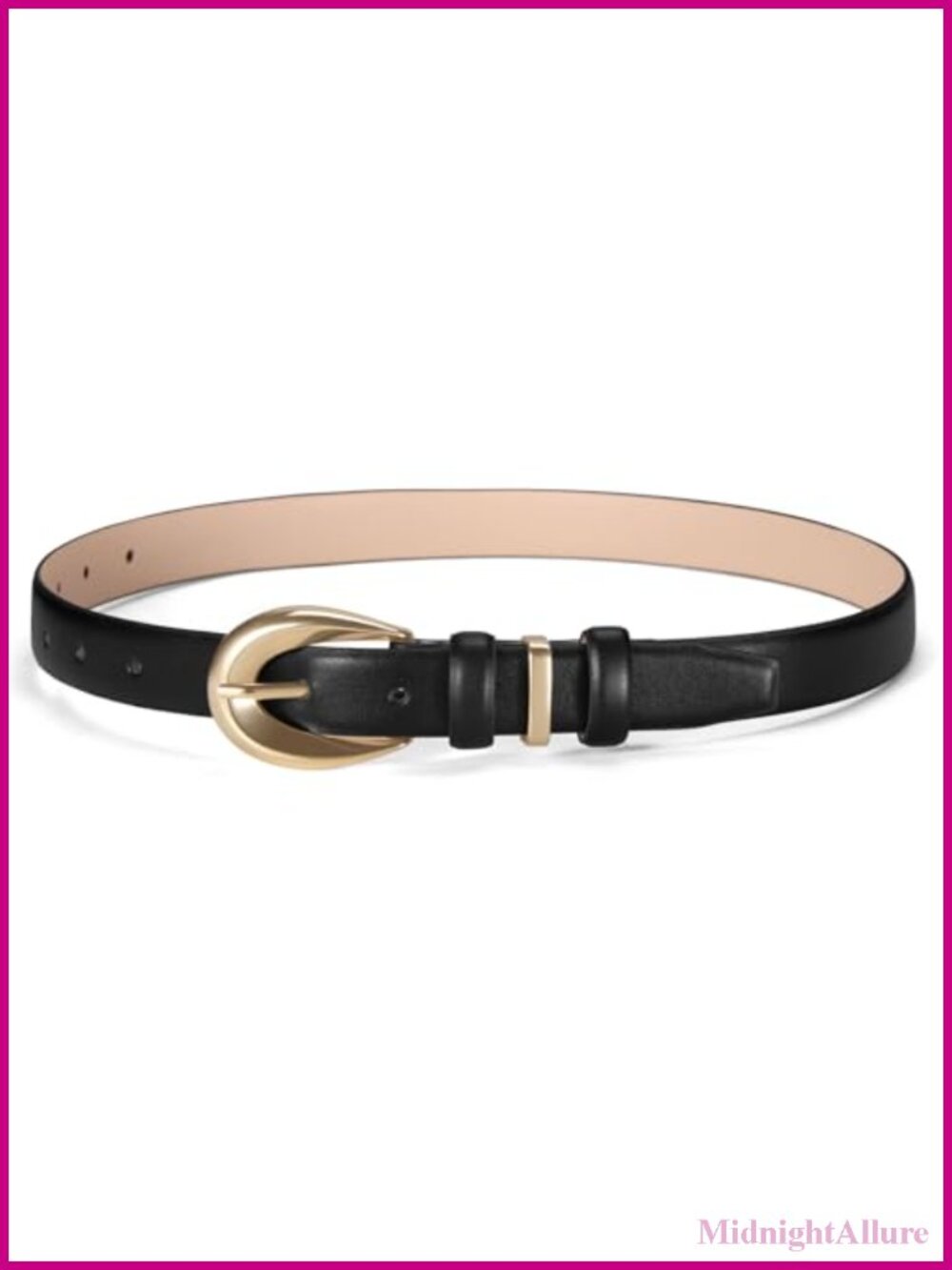 Women Skinny Faux Leather Belt with Gold Buckle Adjustable Waist Belt